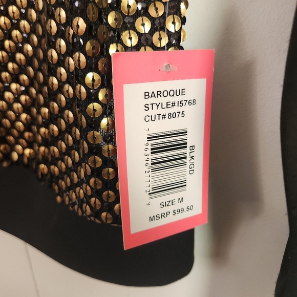 Isaac Mizrahi Black Ponte Gold Sequin Crew Pullover Sweatshirt New Size Medium - Picture 6 of 9